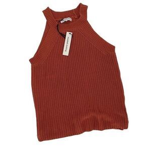 Reunited Clothing Women's Cotton Knitted Halter Tank Top‎ Orange Size Small